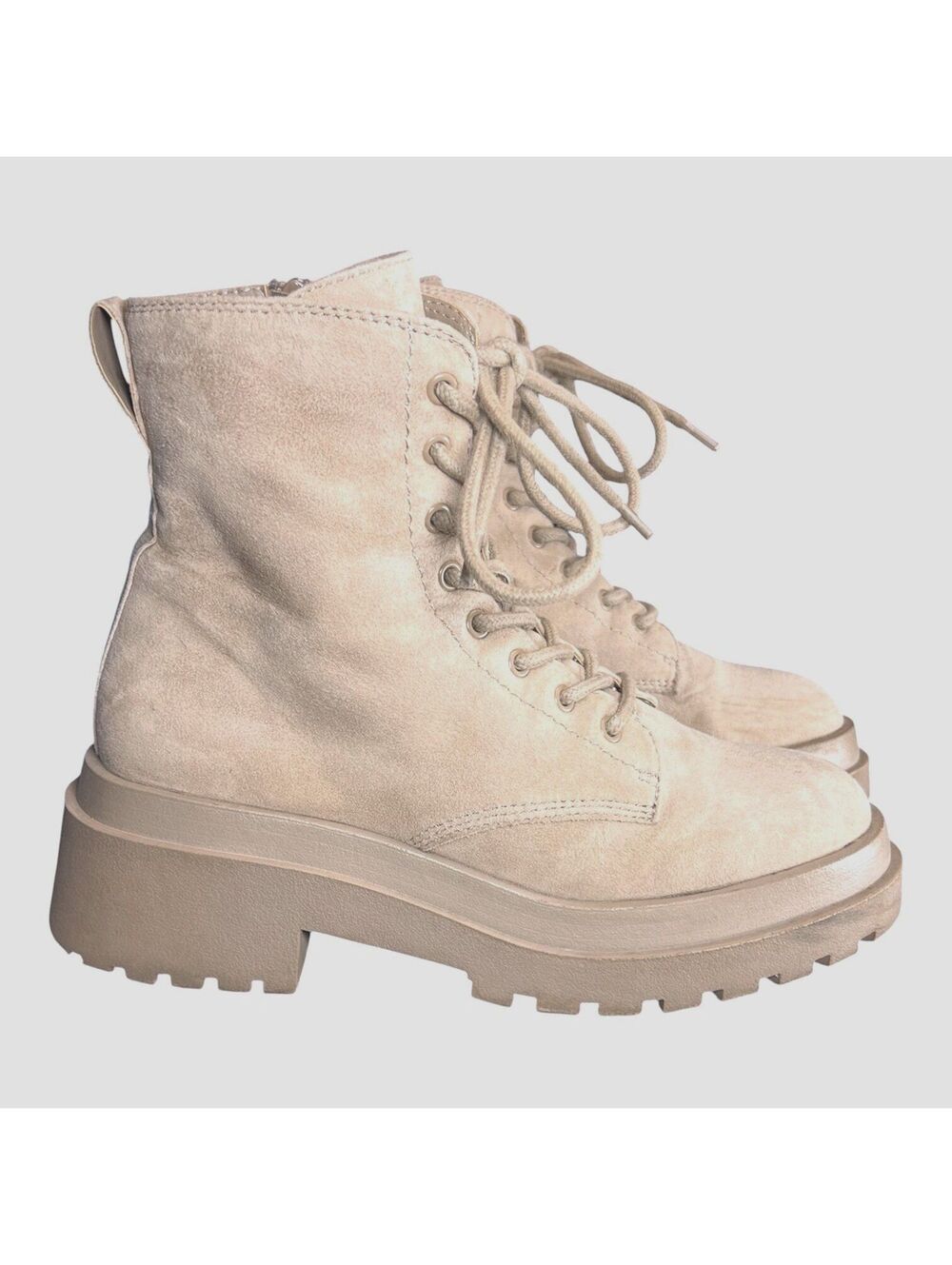 Steve Madden Malvina Tan Suede Platform Combat Boots Lace Up Side Zip 9M
